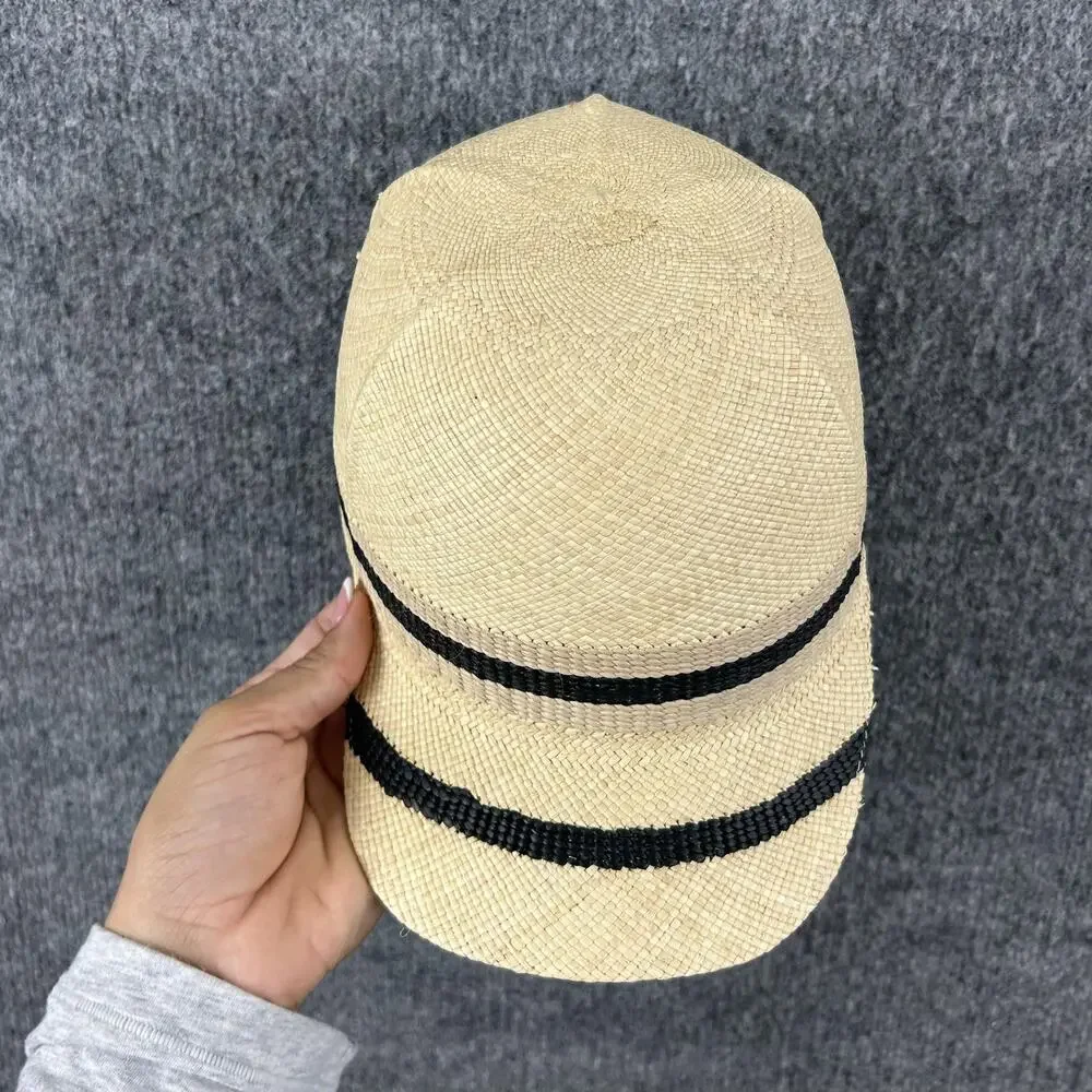 Rag & Bone Womens Medium Leather Trimmed Straw Baseball Hat Cap Summer Resort